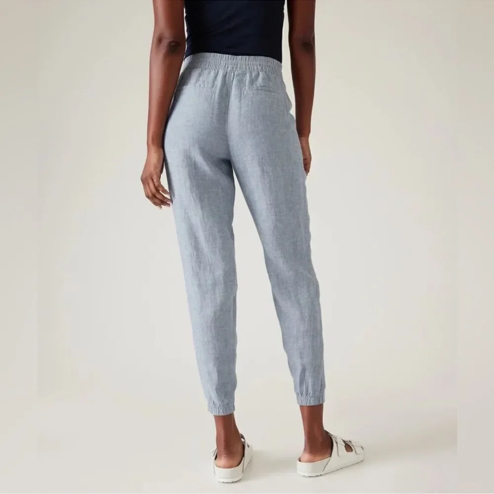 ATHLETA Retreat Linen Jogger Pants in Chambray Blue Size 16 Tall